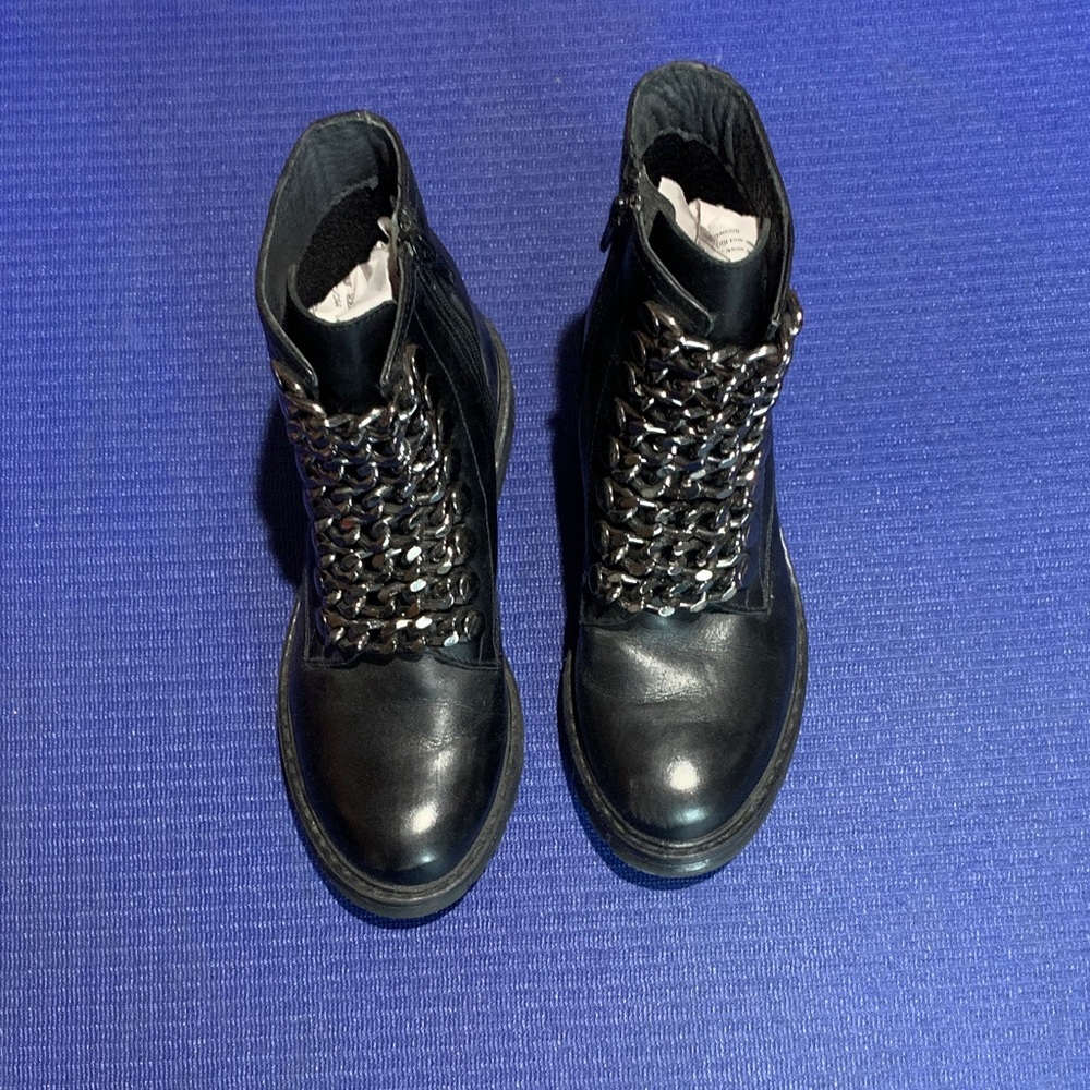 Sleek Black Chain-Detail Combat Boots
